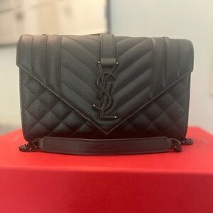 Saint Laurent Black Chevron Shoulder Bag